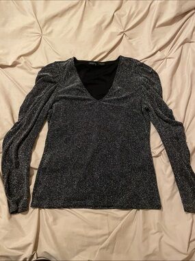White House Black Market Sparkle V-Neck Long Sleeve Top